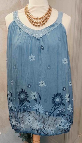 Tunique bleue brodée - , fleurie